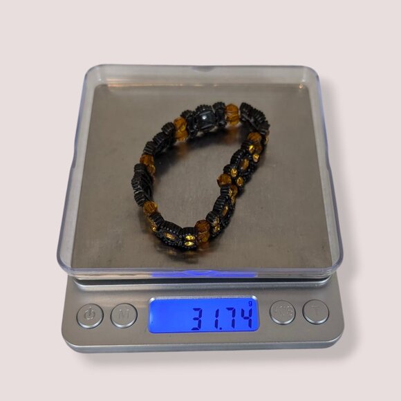 (2/$20) Dark Metal Orange Rhinestone Stretch Bracelet - Picture 5 of 5